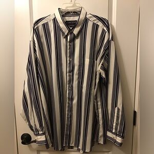 Men's Navy and White Striped Casual Shirt